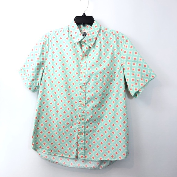 Mens Kennington LTD Turquoise Orange Print Button Front Shirt - Picture 15 of 16